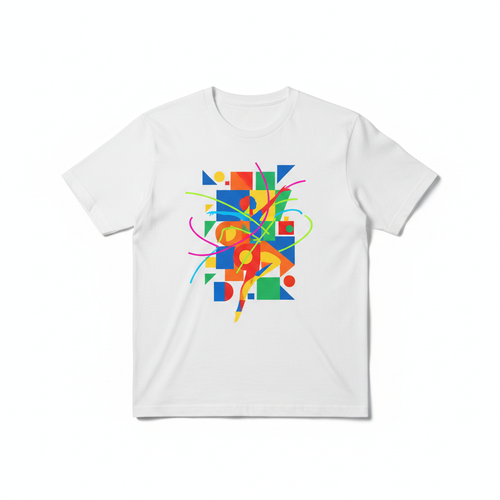 Playera fitness y baile con diseño geométrico vibrante